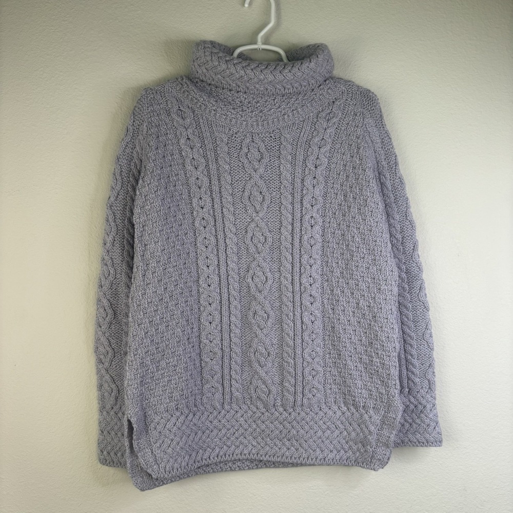 Carraig Donn Cable Knit Sweater - Turtle Neck - Large - 100% Merino Wool
